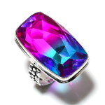 Natural Bi-Color Tourmaline Gemstone 925 Sterling Silver Ring Size 7 c3b52