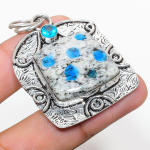 Natural K2 Blue Azurite, Blue Topaz 925 Sterling Silver Pendant 2.05 i7i69