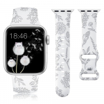 Lilledega graveeritud rihm Apple Watch Ultra2 49MM 41/40/38 jaoks, v&otilde;ilille mustriga silikoonrihm 46mm 45mm 44mm 42mm iWatch 10/9/8/7/6/5/4/3/SE jaoks 42mm 44mm 45mm 49mm valge