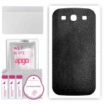 apgo Protective Skin Sticker for the back compatible with Samsung Galaxy S3 i9300, Wrap Film, Foil, Vinyl - Pattern Black Leather