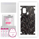 apgo Protective Skin Sticker for the back+sides compatible with Samsung Galaxy M31 Prime, Full Wrap Film, Foil, Vinyl - Pattern Carbon Black Pixel