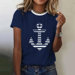 Suvine naiste T-s&auml;rk 3D Print Boat Anchor Print Fashion O Kaelusega L&uuml;hikeste Varrukatega T-s&auml;rk Topid Pullover Naiste vabaaja vaba T-s&auml;rk Y2k riietus 3XL