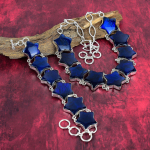 Sinise s&auml;hvatusega labradoriit 925 prooviga t&auml;ish&otilde;bedast kaelakee ja k&auml;ev&otilde;ru, k&auml;sitsi valmistatud h&auml;mmastav ehtekomplekt, reguleeritav v&auml;&auml;riskiviga labradoriitehe naistele Adjustable With 8"-18" sinine