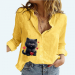 Naiste mood pikkade varrukatega T-s&auml;rk suvine ja s&uuml;gisene rev&auml;&auml;riga kaelus puuvillane linane vaba topp Naiste vabaaja tr&uuml;kisega n&ouml;&ouml;pidega pluusid S valge