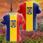 Rumeenia rahvuslipp 3D-tr&uuml;kiga T-s&auml;rgid meestele Mood Rumeenia tr&uuml;kiga l&uuml;hikeste varrukatega T-s&auml;rk T&auml;navamood Unisex Topid Camisetas S