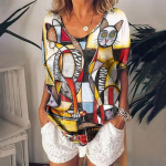 Naiste 3D kasside prindiga T-s&auml;rk Moodne Naiste pluusid Naljakas Kawaii V-kaelusega T-s&auml;rk Naiste riided Suured suvised topid T-s&auml;rgid S