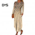 S&uuml;gis Kevad Naiste Kleit O-kaelusega Taskutega Pikkade Varrukatega A-l&otilde;ikeline Tr&uuml;kiga Lahtine Ebakorrap&auml;rase &Auml;&auml;rega Deitimine Kommuteerimine Maksikleit 3XL khaki