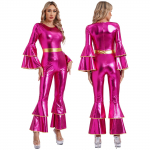Naiste vintage 70S disko l&auml;ikiv kombinesoon Bell Bottom Hipi Romper Cheerleading Uniform Halloween Cosplay temaatiline peokost&uuml;&uuml;m XL kuum roosa v&auml;rv