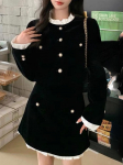 Hepburn Velvet Elegantne Must Kaheosaline Komplekt Prantsuse Vintage Ruched Peoseelik &Uuml;likond S&uuml;gis Talv Korea &scaron;ikk disain soe ballikomplekt S must