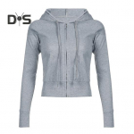 S&uuml;giskevadine naiste mantel kapuutsiga pingutusn&ouml;&ouml;r pikkade varrukatega taskud lukuga kinni keeratavad elastsed manseti &auml;&auml;ris Slim Fit sportkapuuts vabaaja igap&auml;evaseks kandmiseks jakk S helehall v&auml;rv