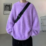 2024 Uus S&uuml;gis Meeste &Uuml;mar Kaelusega Paks Kampsun Meestele Puhas Naaritsaka&scaron;miir Meeste O-kaelusega Pullover Meeste Kootud Kampsun Talvine Soe Džemper 3XL lilla