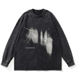Streetwear Shadows Graafiline Pesemist Must T-s&auml;rk Puuvillane Unisex Suur Suurus Pikkade Varrukatega T-s&auml;rk S must