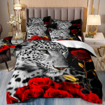 Leopardi voodikate Metsloomade voodipesukomplekt Moodne Luksuslik tekikomplekt lastele Poistetuba Red Rose Polyester Festival Kingitustekk 135X200cm 2PCS