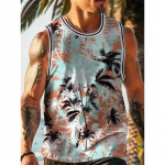 Meeste 3D-print Hawaiian varrukateta vest Suvine ranna vetelp&auml;&auml;stja vabaaja riietus Meeste &uuml;mara kaelusega v&auml;li spordi T-s&auml;rk S-5Xl XXL