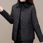 S&uuml;gistalvine naiste Midi-ruuduline tepitud mantlid Moodsad naiste Korea riided Soliidne vabaaja Paksud soojad pikkade varrukatega jakid Plus Size L must