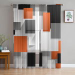 Geomeetrilised kujundid Oranž Abstraktne L&auml;bipaistev Kardinad Elutoa Kaunistamiseks Aknakardinad K&ouml;&ouml;gi T&uuml;ll Voile Organza Kardinad W135 x H115cm x1&Rod Pocket
