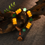 Vintage boheemlaslik mesilasvaha k&auml;ev&otilde;ru, kana&otilde;li kollane &uuml;he ringiga t&uuml;rkiissinine mitme aarde k&auml;ev&otilde;ru ripats, temperamentne aksessuaar naistele