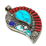 Natural Tibetan Turquoise, Coral Gemstone Handmade Jewelry Pendant 2.76 r2f38