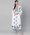 Naiste disainitud top tuunika puuvillasegu Kurta Palazzo komplekt India Bollywoodi etniline Kurti kleit XS valge