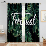 Troopiline vihmamets 3D-prinditud kardinad Kagu-Aasia banaanileht taim mets restoran B&B hotell Ins dekoratiivkardin 2TK W50xH130(CM)x2PCS&Rod pocket gray
