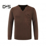 Meeste s&uuml;gis-talvine kampsun rebenenud auguga pikad varrukad V-kaelusega elastne &uuml;hev&auml;rviline pullover hoia sooja kudumid streetwear t&ouml;&ouml;kampsun M kohv