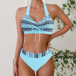 Suures suuruses naiste mood, seksikas &uuml;mara kaelaga maagiline graafika ja tekstiga bikiinikomplekt Slim Fit rannaujumistrikoode kaheosaline komplekt 3XL