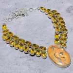 Malinga Jasper, Citrine Gemstone Handmade Ethnic 925 Silver Necklace 18 o2n00