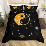 Mustvalge tekikotikomplekt Boheemlaslik Mandala voodipesukomplekt poistele Yin ja Yang pol&uuml;ester tekkekott king size EU single(135x200cm)