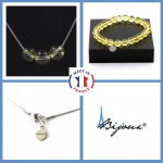 Pierres et Min&eacute;raux. Parure bijoux Bracelet Collier 3 Perles Citrine 8 mm. Chaine en acier Taille personnalisable.