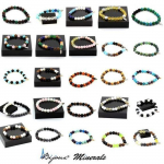 Pierres et Min&eacute;raux. Bracelet Perles Malachite du Congo + Quartz + Onyx noir mat + bois 8 Fabriqu&eacute; en France.