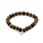 Pierres et Min&eacute;raux. Bracelet Perles Tourmaline Schorl du Br&eacute;sil + bois 8 mm. Fabriqu&eacute; en France.