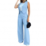 Naiste vestikomplektid Kontoridaamide pidulik kaheosaline komplekt Varrukateta n&ouml;&ouml;bitav bleiser-vest Laiade s&auml;&auml;rtega p&uuml;kste komplekt Suvine t&ouml;&ouml;riietus S helesinine v&auml;rv