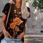 Naiste suvine roosiprindiga T-s&auml;rk, retromoe l&uuml;hikeste varrukatega t-s&auml;rgid, vabaaja tr&uuml;kitud topid XS sinine