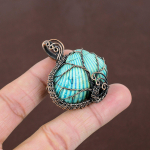 Aqua Titanium Shell Handmade Copper Wire Wrap Pendant 1.77 q9m64
