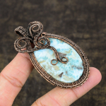 Republic Larimar Handmade Copper Wire Wrap Jewelry Pendant 2.95 g9f58