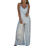 Naiste litritega kaheosaline komplekt, &uuml;mara kaelusega varrukateta cami-top, laia s&auml;&auml;rega p&uuml;kste komplekt, &otilde;htupeo pidulik &uuml;likond XXL h&otilde;be