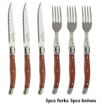 6 tk Laguiole Steak Knives and Fork set Roostevaba teras Jaapani s&ouml;&ouml;giriistad Puidust s&ouml;&ouml;ginoa ja kahvli komplekt Puidust k&auml;epidemega lauan&otilde;ud