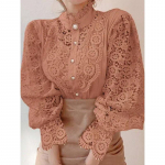 Naiste pitspluusid kroonlehed varrukad Naiste pluus &scaron;ikk n&ouml;&ouml;p, &otilde;&otilde;nsad lillelised pitsid, valge s&auml;rk, naiste top riided 4XL oranž