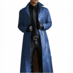 Streetwear Meeste TRENCH MOOD PIKK TUULET&Otilde;KKETAKK KITSAS L&Otilde;IGE PU TUULEKINDEL JAKK STEAMPUNK V&Auml;LISRIIDED &Uuml;LEMAHUSLIK L sinine