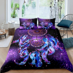 Unen&auml;gude p&uuml;&uuml;djaga tekikottide komplekt Lilla voodipesukomplekt Stiilne Boho Mandala Lilleline Sulgedega Disain Galaktika tekikoti kate Kuninganna suurus EU single(135x200cm) black