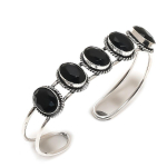 Black Spinel Gemstone Handmade 925 Sterling Silver Cuff Bangle Adjustable k9r69
