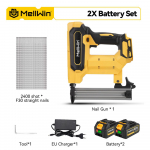 MELLWIN Juhtmeta elektriline naelutusrelv, 2 režiimi, juhtmeta klammerdaja, puidut&ouml;&ouml;tlemise raamistiku klammerdaja, t&ouml;&ouml;riistad F30, Makita 18V akule, tihvt 2xBattery-EU PLug