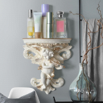 Candleholder Display on Floating Shelf with Angel Figurine for Dining Area Blue with Violin