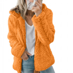 Talvine paks soe kapuutsiga v&auml;lisriided naiste elegantne karu kunstkarusnahast mantel Pehme fliisist jope Naiste tasku lukuga mantel XXXL oranž