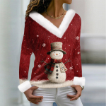 Naiste T-s&auml;rk Tee-J&otilde;ulus&auml;rk pikkade varrukatega pidulik j&otilde;ulutr&uuml;kiga fliiskrae V-kaelus S veini