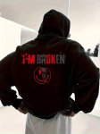 Meeste kapuutsiga dressipluus - Paks soe talvine pullover terava tekstiga I'M BROKEN ja katki l&auml;inud s&uuml;dame graafilise tr&uuml;kiga S