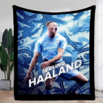 Erling Haaland Manchester City jalgpallim&auml;ngija tekk - Pehme ja hubane fliistekk, erksinine ja valge disain, t&auml;iuslik 30x40in