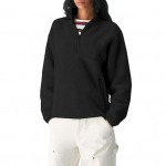 Naiste poolpika lukuga fliisjakk pikkade varrukatega p&uuml;stkrae &scaron;erpa pusa taskutega s&uuml;gisene karvane XL must