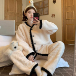 Naiste pidžaama Naiste talvine flanell-pidžaamakomplekt fliisist pidžaamad &ouml;&ouml;riided paks soe samet naiste koduriided &uuml;likond armas magus pidžaama XXL