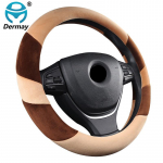 DERMAY 3Colors Plush Steering Wheel Cover Winter Warm Soft Touch Short fur fit Standard Steering Wheel 14-15 High Quality beež